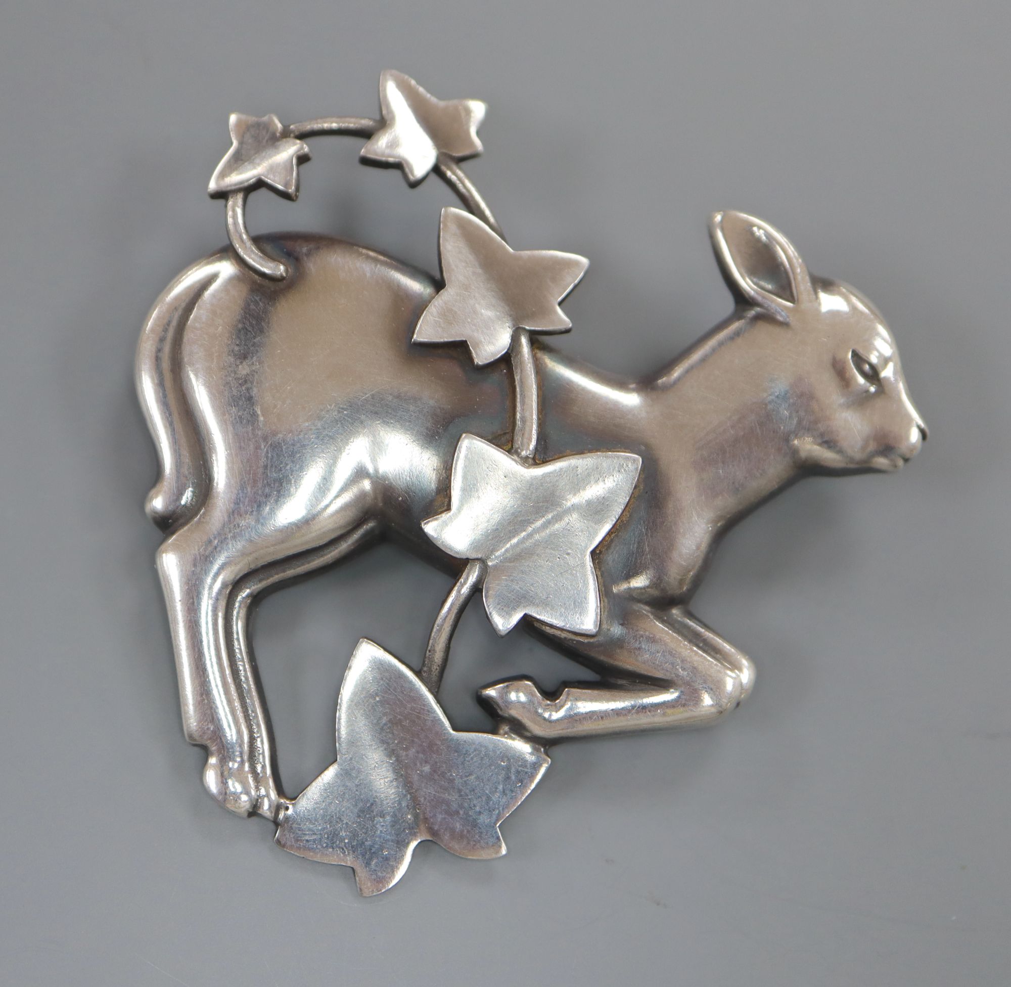 A Georg Jensen sterling Skipping Lamb with ivy brooch, no. 311, 45mm.